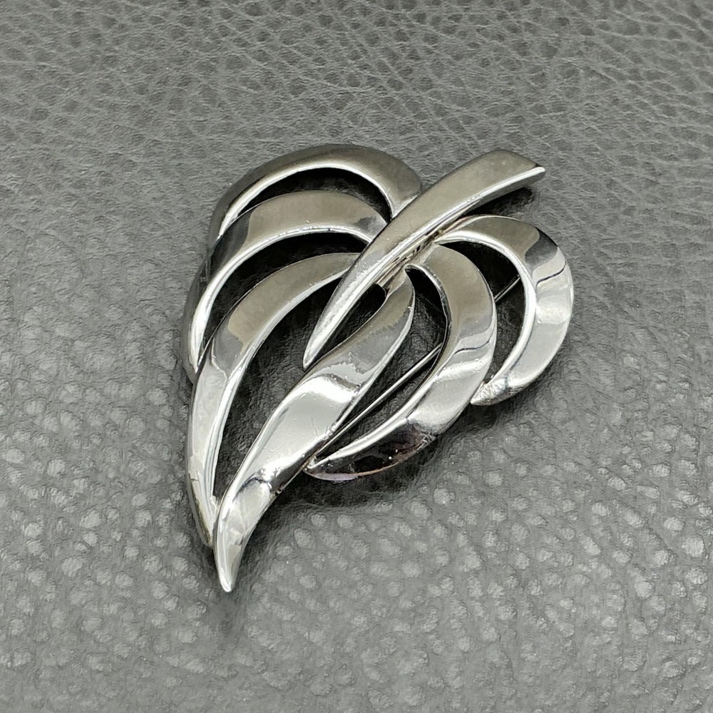 Vintage Napier Brooch Leaf Silver Tone Layered Abstract Nature Costume Jewelry